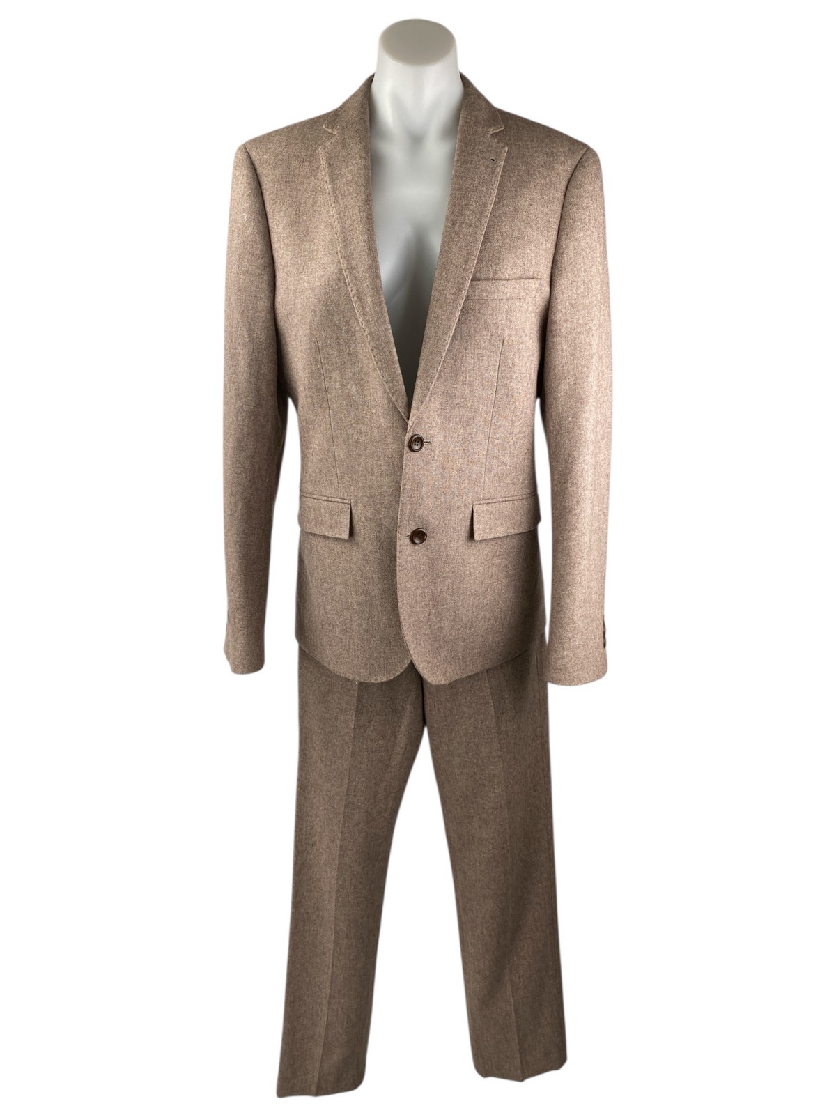 Harry Brown Brown Tan Wool Blend Slim Fit Long Sleeve Blazer Pants Suit Set 30